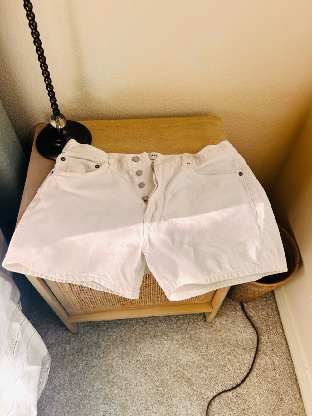 Agolde Parker Long short  White High-Rise Button-Front Denim Shorts